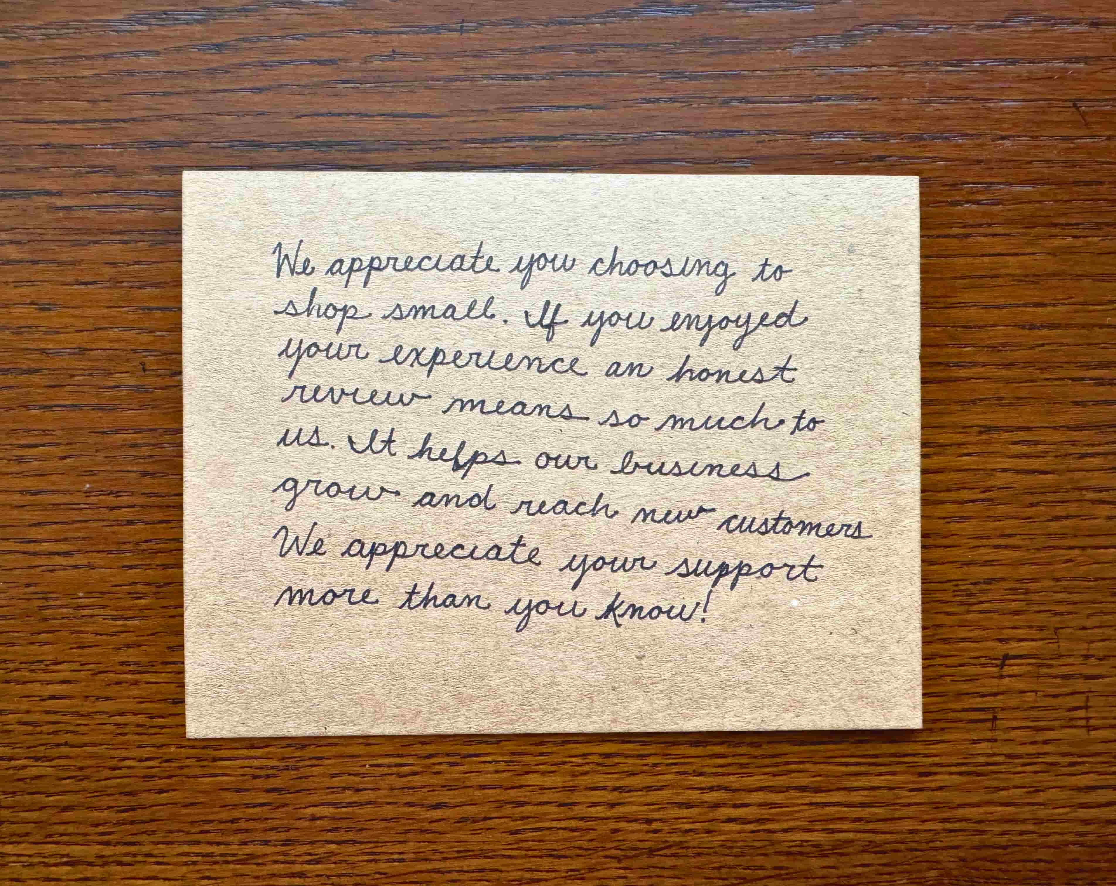 Single handwritten card in cursive